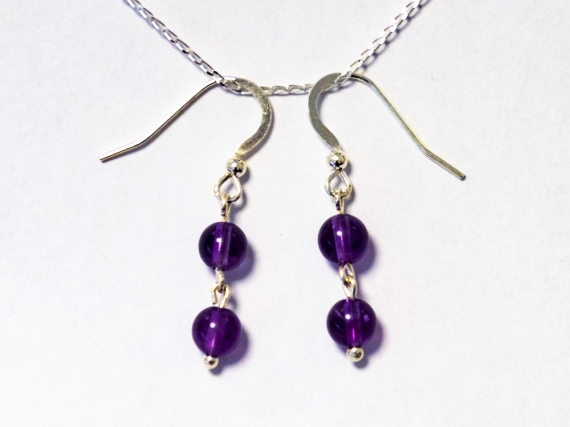 Double Amethyst Bead Earrings 