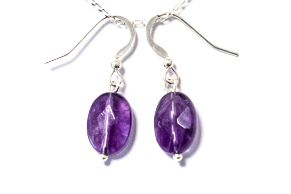 Oval Faceted Amethyst Drop Earrings 