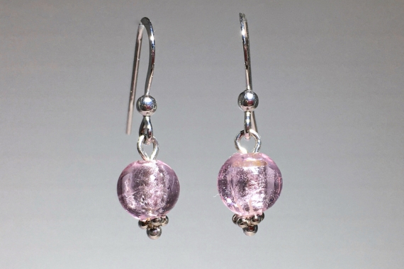 Pink Murano Glass Bead Earrings 
