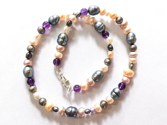 Mixed Pearl and Amethyst Necklace 